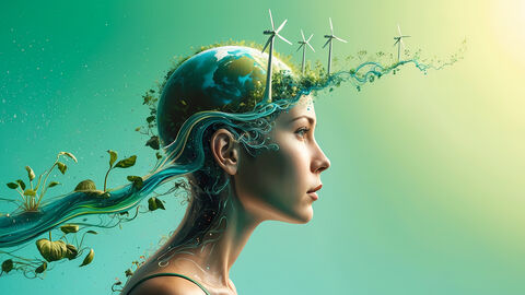 Frau KI mit blick in Grüne Zukunft